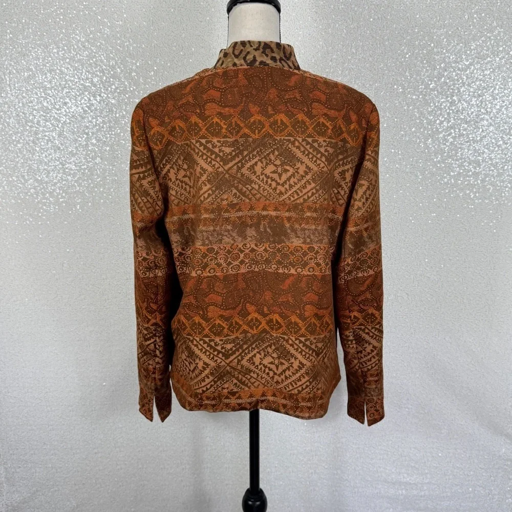 Coldwater Creek Reversible Jacket PM Petite Medium Leopard Print Aztec Jacquard